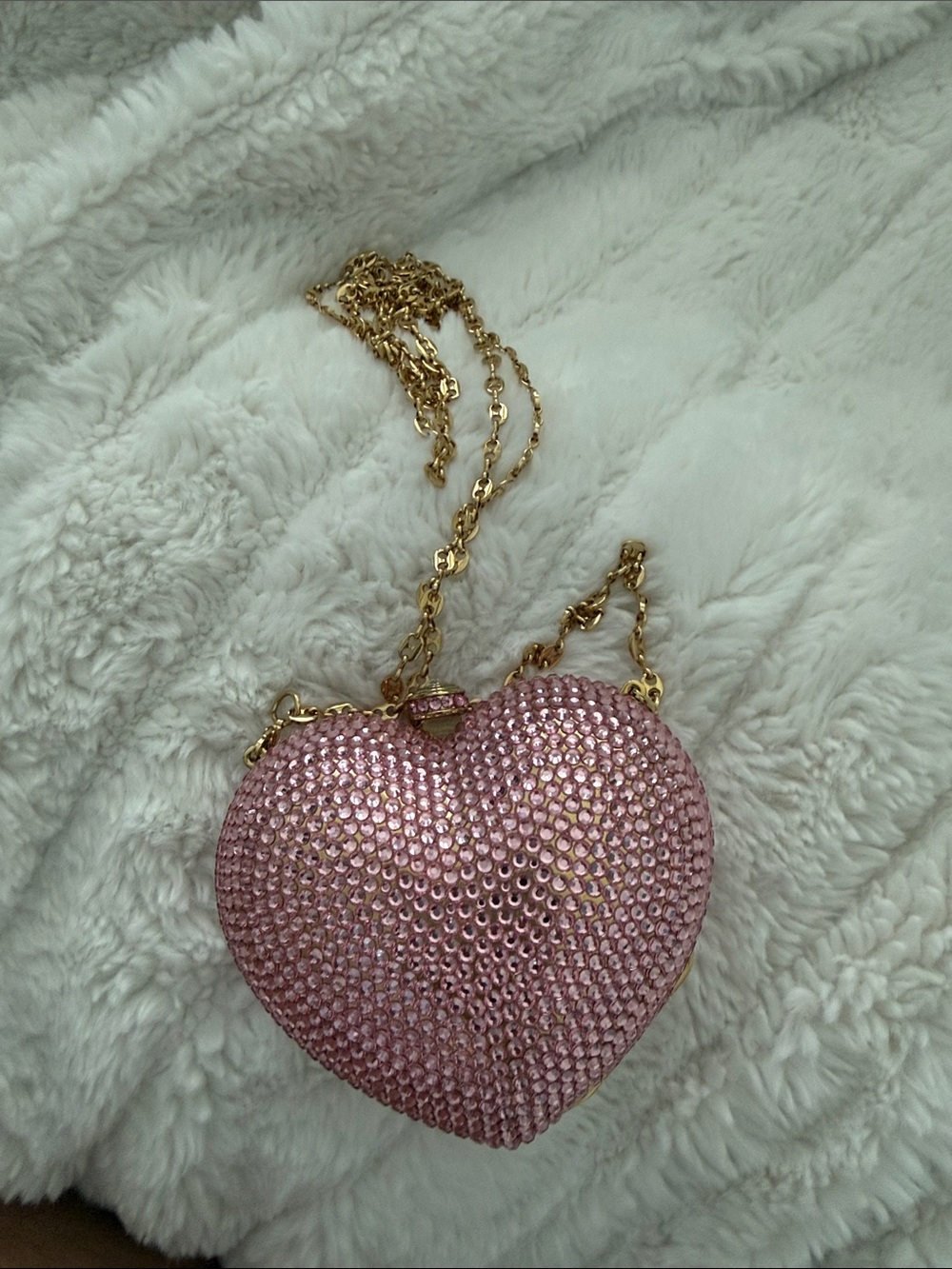 Pink Crystal Heart Crossbody Bag with Gold Chain